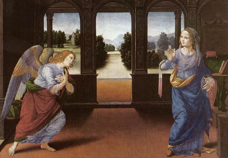 LORENZO DI CREDI Annunciation (detail) sg oil painting picture